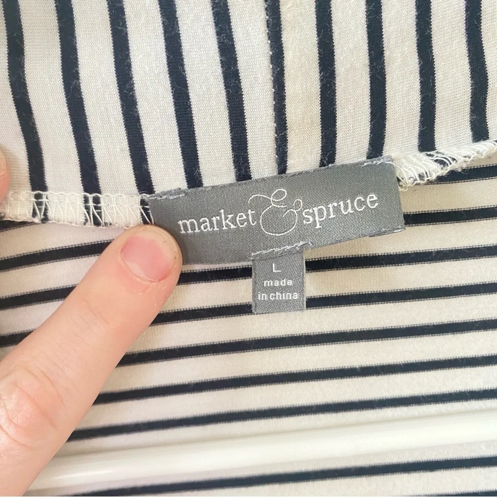 MARKET & SPRUCE Black and White Striped Open Front Cardigan Women's Size Large - Picture 2 of 6